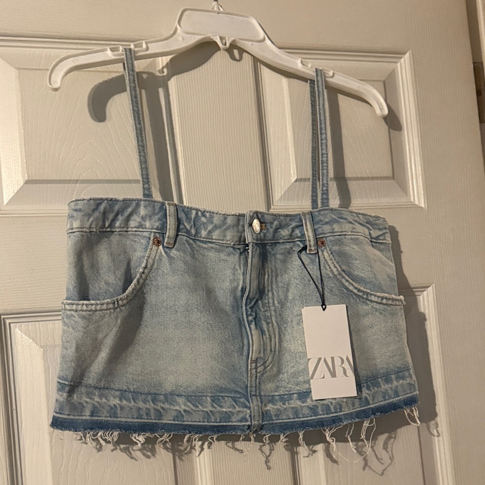 Zara Sky Blue Denim Strap Top
